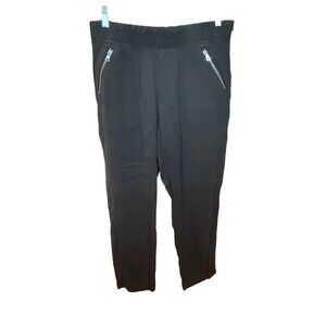 Chicos Black Ankle Pants Size M Side Zipper Pockets Stretch Elastic Waist Casual